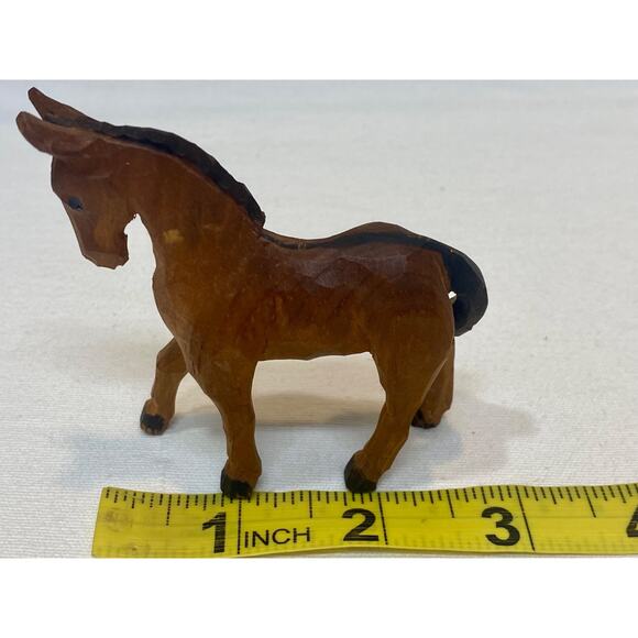 VINTAGE HAND CARVED WOODEN PONY HORSE 3” PRIMITIVE Folk Art - Picture 10 of 11